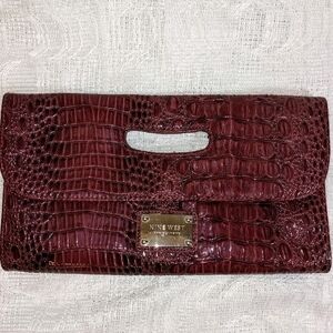 Nine West Burgundy Alligator Embossed Clutch Purse